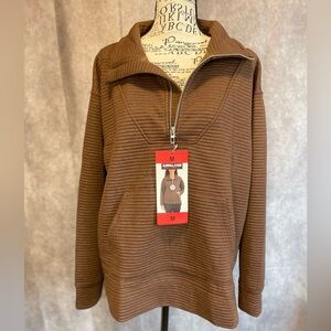 Kirkland Signature Chocolate Brown Ladies' Ottoman Half-Zip Sweatshirt